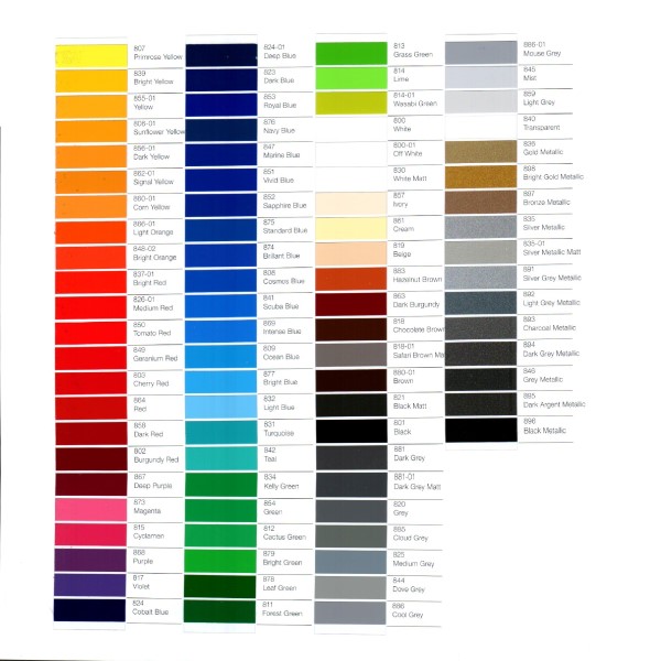 avery 800 cast vinyl colour chart