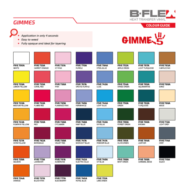 bflex gimme 5 a4 colourchart 1