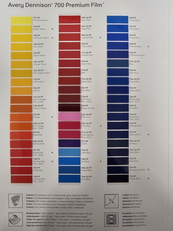 Avery 700EA Series – Coloured Polymeric Vinyl (Easy Apply) – 615mm & 1230mm - Image 2