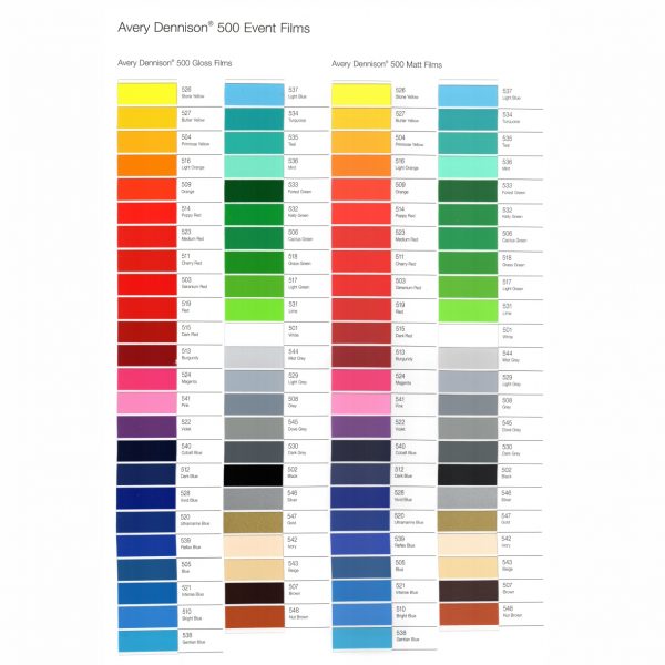 avery 500 gloss monomeric vinyl colour chart