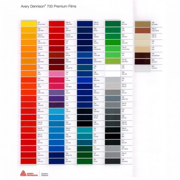 avery 700 polymeric vinyl colour chart