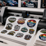 Custom stickers being produced on a vinyl cutting machine in Thomastown