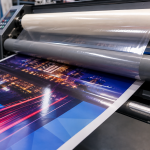 Large format printing machine producing a vibrant, glossy graphic in Thomastown