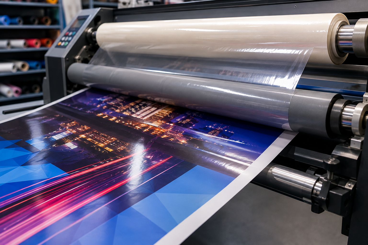 Large format printing machine producing a vibrant, glossy graphic in Thomastown